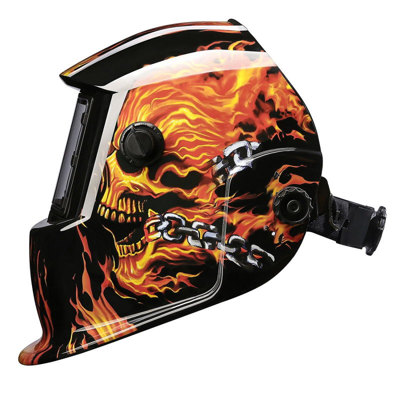 Welding Helmet Orange And Black Skull, DEKO Tools