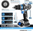 DEKOPRO 20V  BRUSHLESS IMPACT DRILL, Impact Rate: 32000bpm Max Torque: 62N.m Torque Settings: 21+3.