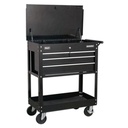 HD Mobile Tool/Parts Trolley 4 Drawer + Lockable Top - Black