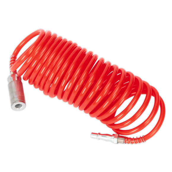 PE Coiled Air Hose 5m x Ø5mm with Couplings, SEALEY UK