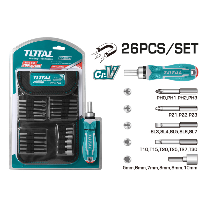 Screwdriver Set 26 Pcs Ratchet, TOTAL TOOLS