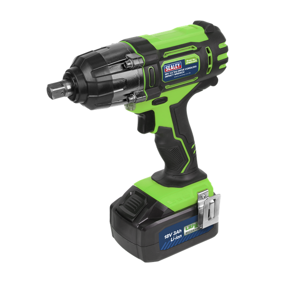 400Nm Cordless Impact Wrench 18V 3Ah Li-ion 1/2"Sq Drive Hi-Vis, SEALEY UK