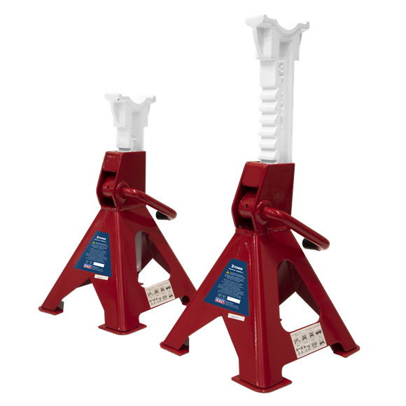 Axle Stands (Pair) 3tonne Capacity per Stand Ratchet Type, SEALEY UK