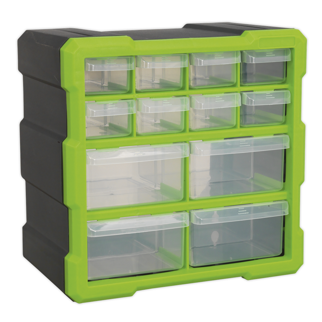 Cabinet Box 12 Drawer - Hi-Vis Green/Black, SEALEY UK