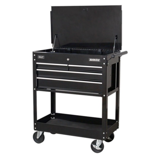 [AP850MB] HD Mobile Tool/Parts Trolley 4 Drawer + Lockable Top - Black, SEALEY UK