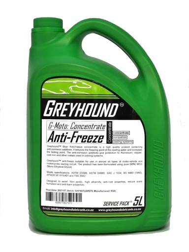 [F-GHMOT900-C9A] 5L Greyhound Lubricant G-Moto Anti Freeze Coolant Concentrate For passenger cars, commercial and heavy-duty vehicles.