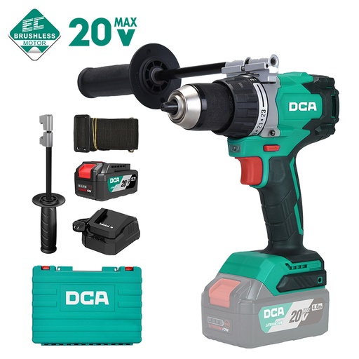 [ADJZ06-13DM] DCA 20V 13mm Cordless Brushless Driver Drill 120nm Kit With 4.0Ah*1 & Charger & Handle