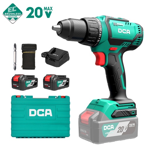 [ADJZ04-13EM] DCA 20V 13mm Cordless Brushless Driver Drill 50nm Kit With 4.0Ah*2 & Charger